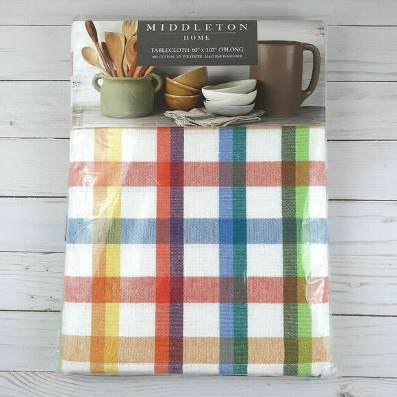 Middleton Home Fabric Tablecloth Multi Color Plaid 60x102 - Picture 1 of 2